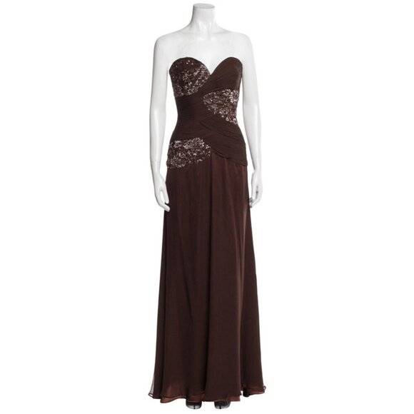 Jovani Dresses & Skirts - Jovani New York Strapless Beaded Ruched Chiffon Evening Gown 16 Chocolate Brown